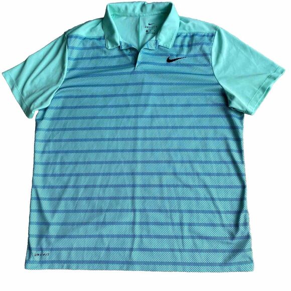 Nike Dri Fit Polo Shirt Size XL Green & Blue Mod Striped Breathable Short Sleeve - Picture 1 of 8